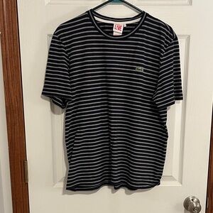 Lacoste L!VE Very Dark Navy Blue & White Striped Crewneck Tee T-Shirt Men’s L/XL